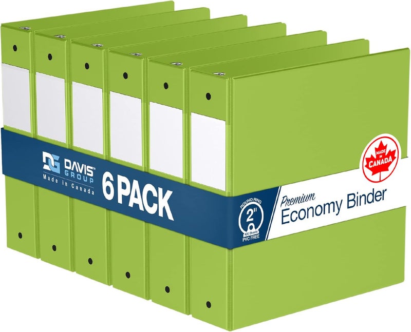 Davis Group Premium Economy 6-Pack 3-Ring Binders for School or Office, Round-Ring Binders, 2 Inch, Lime Green - Image 1